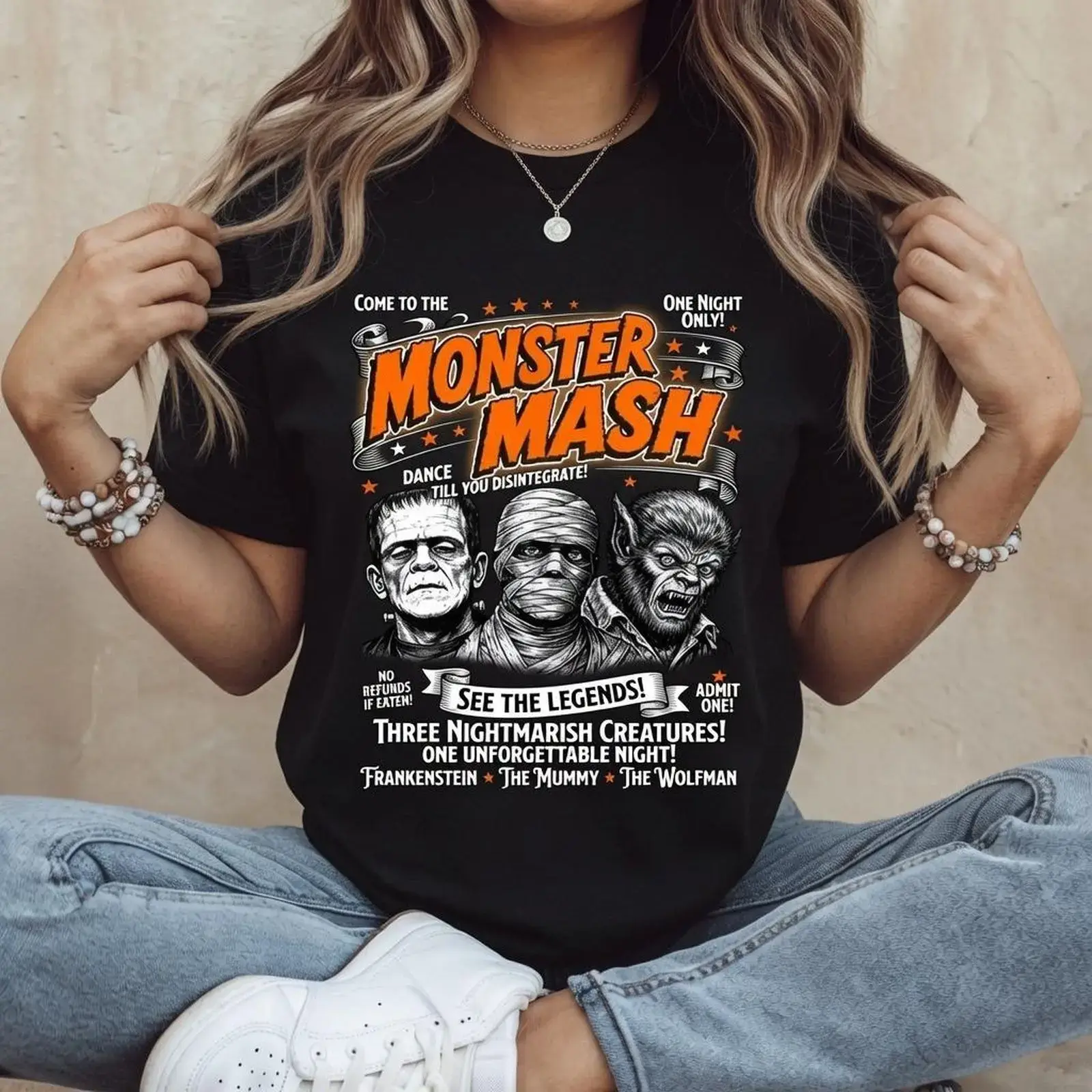 Vintage Monster Halloween Graphic T-Shirt, Frankenstein Mummy Wolfman Horror Tee, Retro Spooky Streetwear Shirt, Unisex Short Sleeve Top for Halloween Fans & Horror Lovers