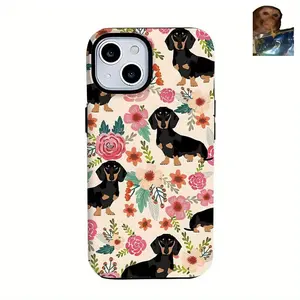 1pc Dachshund Flower Chic Cute Two-In-One Film Case - Tough, Dual Layered Case for Durable, Drop-proof - for iPhone 17, 16, 15, 14, 13, 12, 11, 7, X, XS, XR, Plus, Air, Pro, Max, Mini, Highquality Finish, Protective Cove Compatible with Samsung Galaxy S25