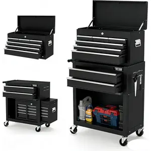 8-Drawer Rolling Tool Chest w/Lock, Tool Cabinet w/Wheels, Detachable Top, Drawers & Drawer Liners, Tool Organizer Box for, Warehouse & Repair Shop