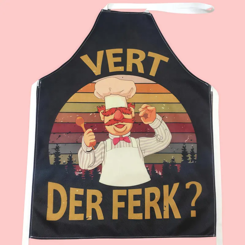 Chef Pattern Apron, Adult Size Sleeveless Kitchen Apron for Home Cooking & Cleaning, Working Apron for Restaurant, Cafe, Hotel, Bookshop, Funny Apron, Kitchen Cooking Aprons