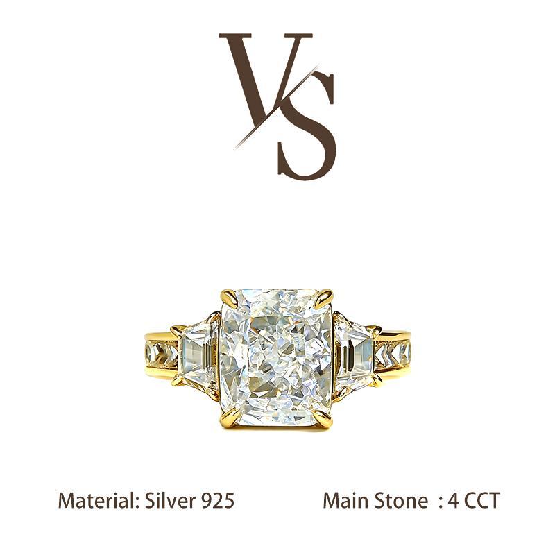 [Venus Jewelry] Lab Created Gemstone 4 carat Radiant elegant women's ring 925 silver ring