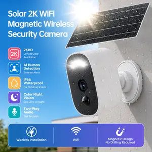 【New Upgraded】JOOAN 2K Solar Wireless Outdoor Waterproof Magnetic Camera Indoor/Outdoor Free Install Smart Garage 2.4G WiFi Security Camera – HD Video, IP66 Waterproof, AI Human Detection, Color Night Vision, Magnetic, Two-Way Audio, Alexa Compatible