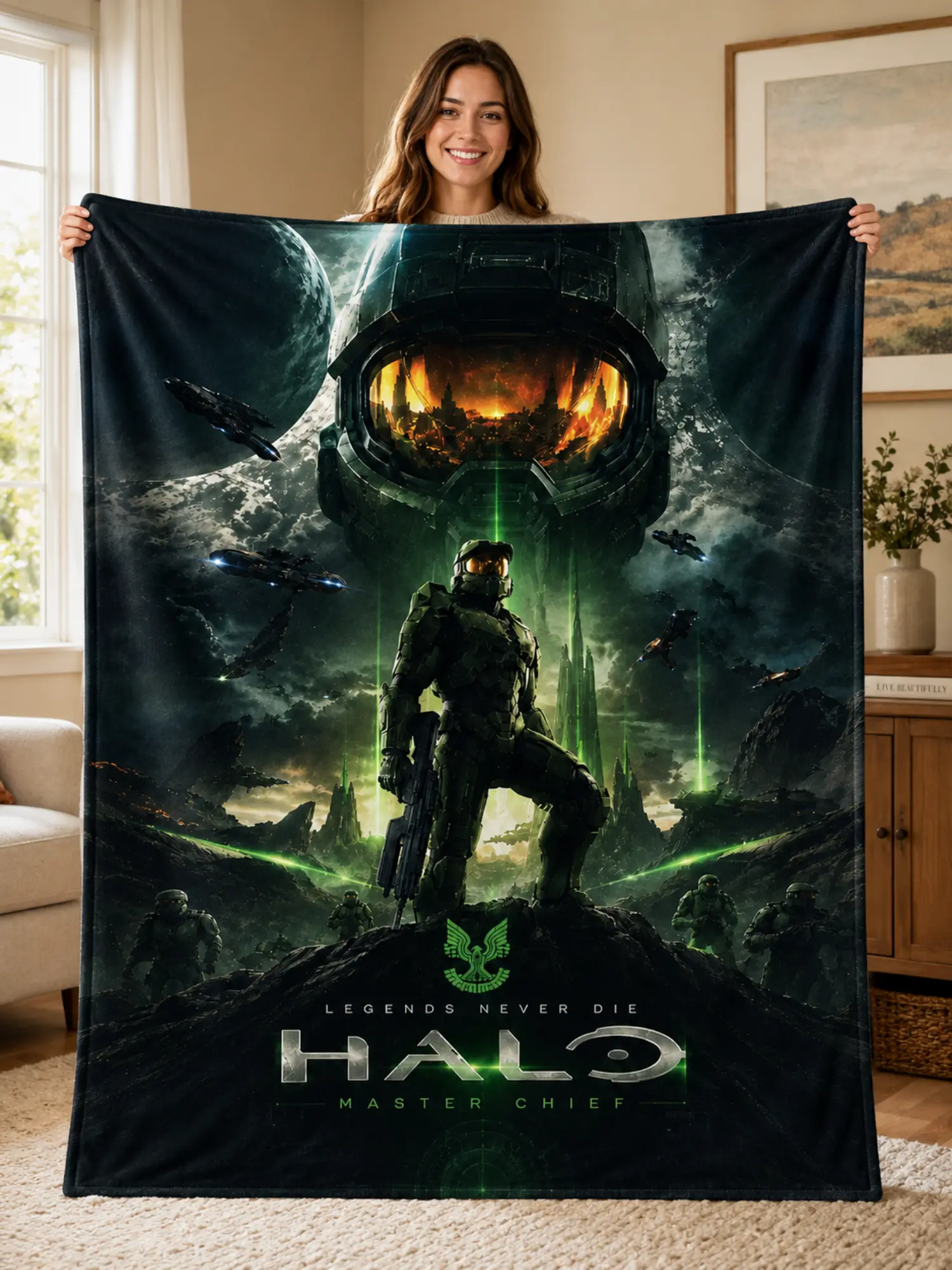 Halo Master Chief Combat Evolved Fleece Blanket, Ultra Soft Gaming Throw, Cozy Gamer Blanket For Bed Sofa Couch, Sci-Fi Room Decor Fan Gift