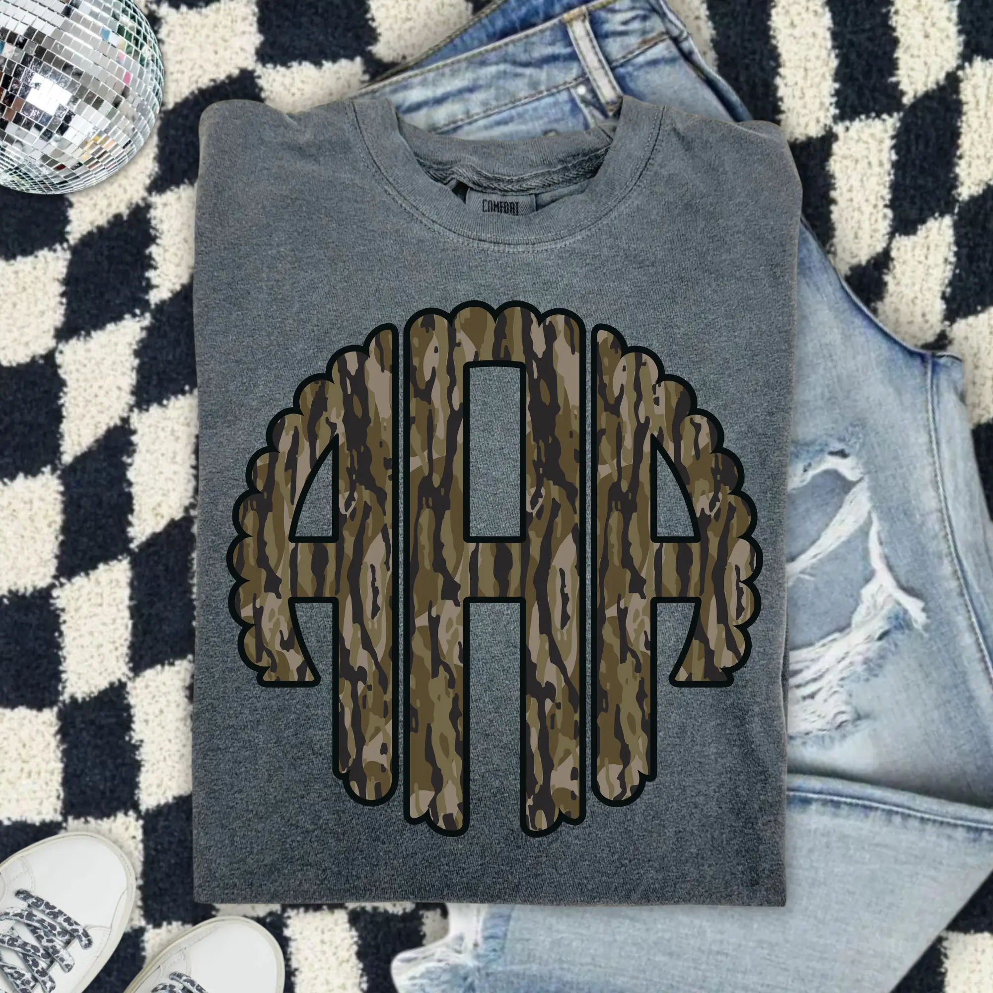 Camo Monogram Comfort Colors Shirt, Personalized Initials Tee, Southern Camo Graphic Tee, Custom Monogram Shirt