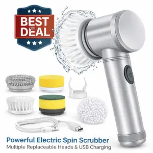 Cordless Electric Spin Scrubber – USB Rechargeable Power Cleaning Brush with Extra Heads for Kitchen, Tub, Tile & Sink – Handheld Scrubber for Home Use or Summer Gift electric rotary scrubber cordless scrubber electric spin Multifunction