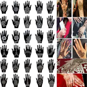 30 Sheets Henna Tattoo Kit Stencil, Glitter Temporary Tattoo Templates Set, Indian Henna Tattoo Sticker Kit For Body Art Painting (2)