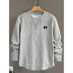 Men's Regular Fit Argyle Pattern Crew Neck Sweatshirt, Casual Long Sleeve Pullover for Fall & Winter, Men's Clothes for Daily Wear