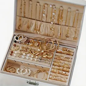 86-piece set of fashionable and elegant gold-plated butterfly necklace, heart-shaped ring, imitation pearl earrings, earrings, 4 in 1 multi-piece jewelry set, suitable for girls' daily travel, party and holiday gifts, fashion accessories (without box)