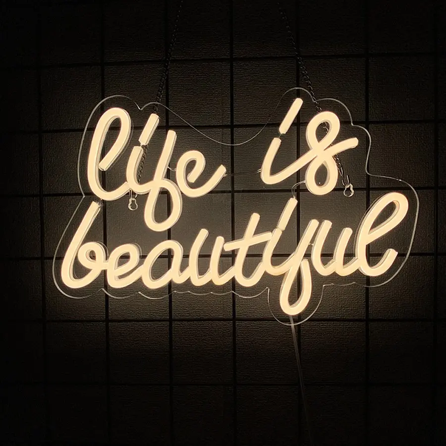 Life is Beautiful Neon Signs for Wall Decor, Letter Neon Lights for Bedroom,for Livingroom, Wall Hanging Decor, Windows