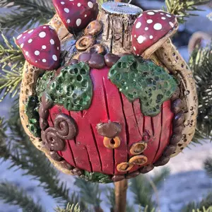 The Willowstar Enchanted Mushroom Door Ornament Hand-sculpted 4-inch Polymer Clay Art for Tree Altar or Woodland Décor Handmade Holiday Witchy Decor Hanging Decoration Hangable