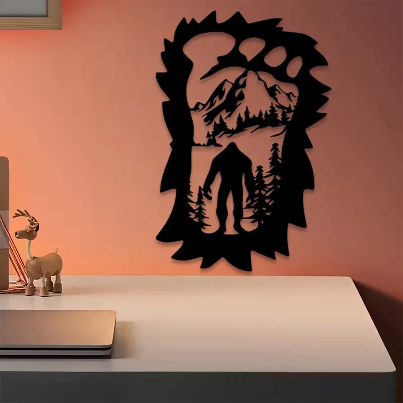 1pc Bigfoot Metal Wall Art, Sasquatch Statue Mural, Perfect for Yard Wall, Halloween Decor, Ideal Gift for Outdoor Enthusiasts, Durable Metal, Cool Wall Art, Home Wall Decor, Room Wall Art