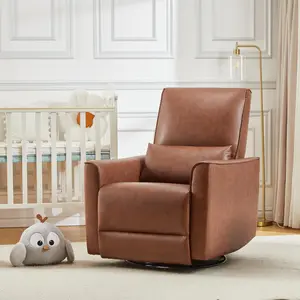 Garvee Swivel Rocking Recliner Chair, Deep Seat PU Leather Sofa Chair, with Lumbar Support, Nursery Rocking Recliner for Living Room, Bedroom & Home Movie Theater