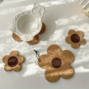 Absorbent Reusable Cork Coasters - Bulk Pack of 100% Cork Flower Shape - Farmhouse Rustic Wood Design - for Desk and Glass Table