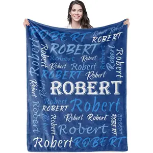 Personalized Custom Navy Theme Light Soft Flannel Fleece Throw Blanket with Name for Men, Women, Boys, Girls, Kids - Customized Name Gifts for Birthday, Christmas, Valentines Day