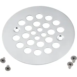 4-1/4" Shower Strainer Drain Trim Set, Screw-in Shower Strainer Drain Cover, Plastic-Oddities Style Replacement Strainer Grid,Machine & Self-Tapping Screws Included (Chrome Plated)