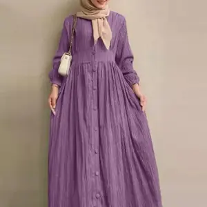 2025 Muslim Women's Retro Long Sleeve Solid Color Robe Spring And Autumn New Elegant Casual Large Size Dress Maxidresswomen Modest Summer Outfit