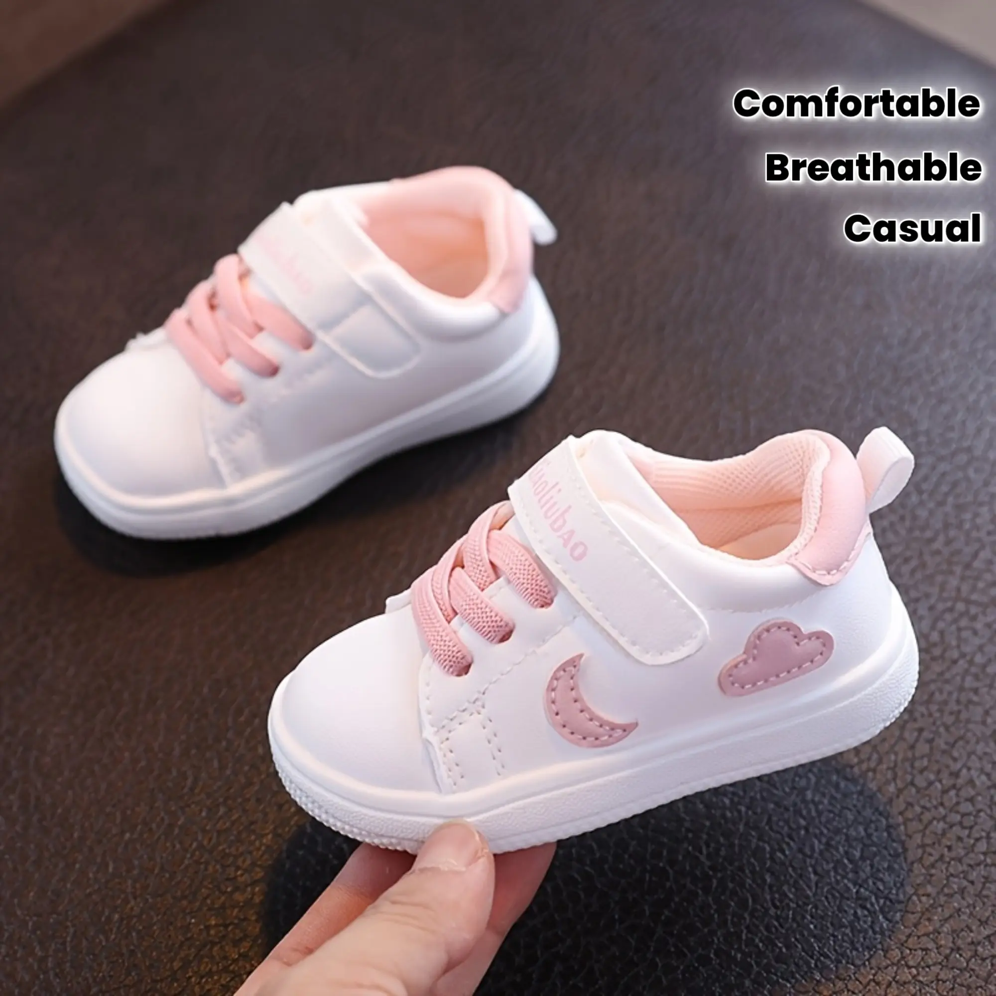 Girls' White Soft-Soled Trainers - 3-4 Years Toddler Breathable Flat Footwear for Spring, Autumn Walking & Casual Sports