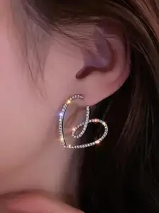 Heart Shaped Artificial Zircon Decorated Earrings, Statement Earrings, Fashionable Earrings for Women & Girls, Trendy All-match & Exquisite Jewelry for Birthday Gift