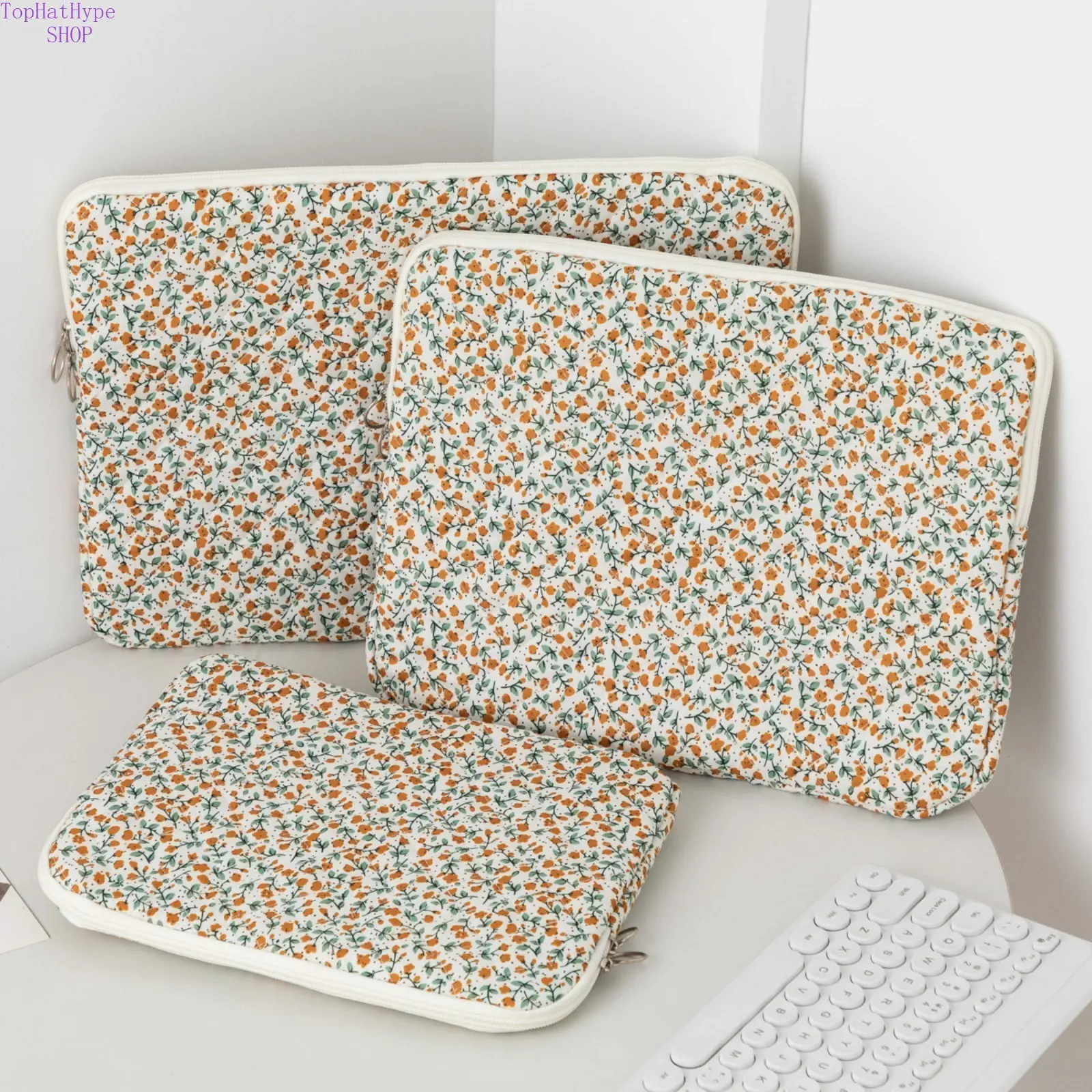 Unisex Chic Quilted Laptop Sleeve - Korean-Style Floral Print Laptop Carryall, Slim, Soft Protect Cover for iPad & Notebook, Computer Accessories for Office/Travel Fashion Accessory