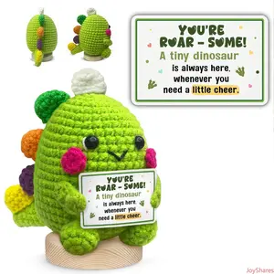 Hand Crocheted Green Dinosaur Doll, Yarn Knitted Desktop Ornament, Pentagonal Detail Handmade Figurine, Indoor Table Decor, Emotional Soothing Ornament For Daily Leisure And Household Scene