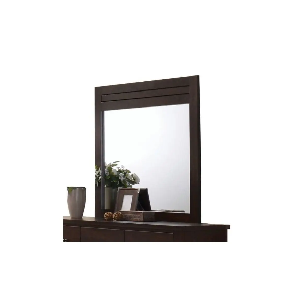 Classic Framed Wooden Rectangle Dresser Mirror - 360 Stand, 37x39x1 in, Mahogany Finish, Easy Installation, Vertical Fit, Mounts to Dresser for Home Decor, Room & Vanity Setup