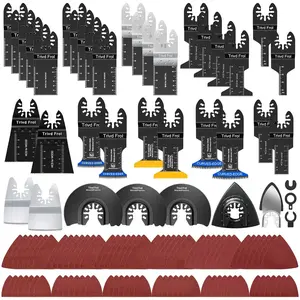 121 Pack Oscillating Saw Blades, Oscillating Tool Blades with Sandpaper, Blades for Wood Cutting, Multi Tool Blades Kits Fit