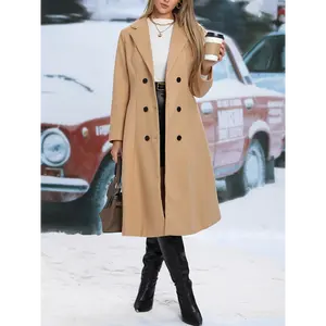 sezane trench coat D6356 Solid Color Double-breasted Mid-length Coat Jacket