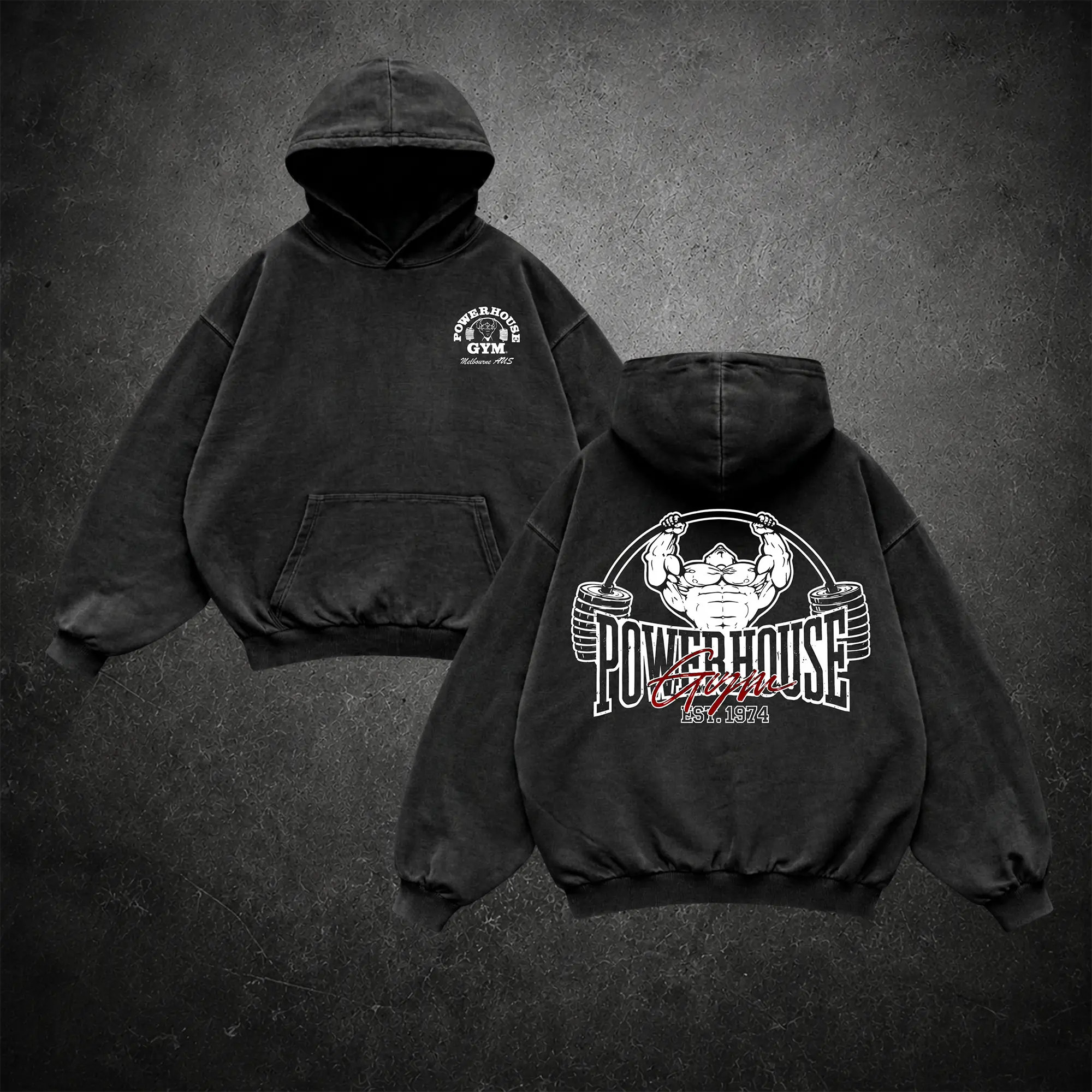 PowerHouse Pigment Gym Washed Hoodie, Gym Apparel, Workout Wear, Training Men's Top, Aesthetic Shirt, Discipline, Strength, Focus