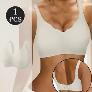 QUASTI 1 PCS Solid Color Breathable Wireless Bra,Full Coverage  Comfortable  Elegant Seamless Push Up Bra, Adjustable Support Straps Women's Lingerie,  Soft Basic Fit No Underwire Unlined Cami Bra Seamless T-shirt, S-XXL