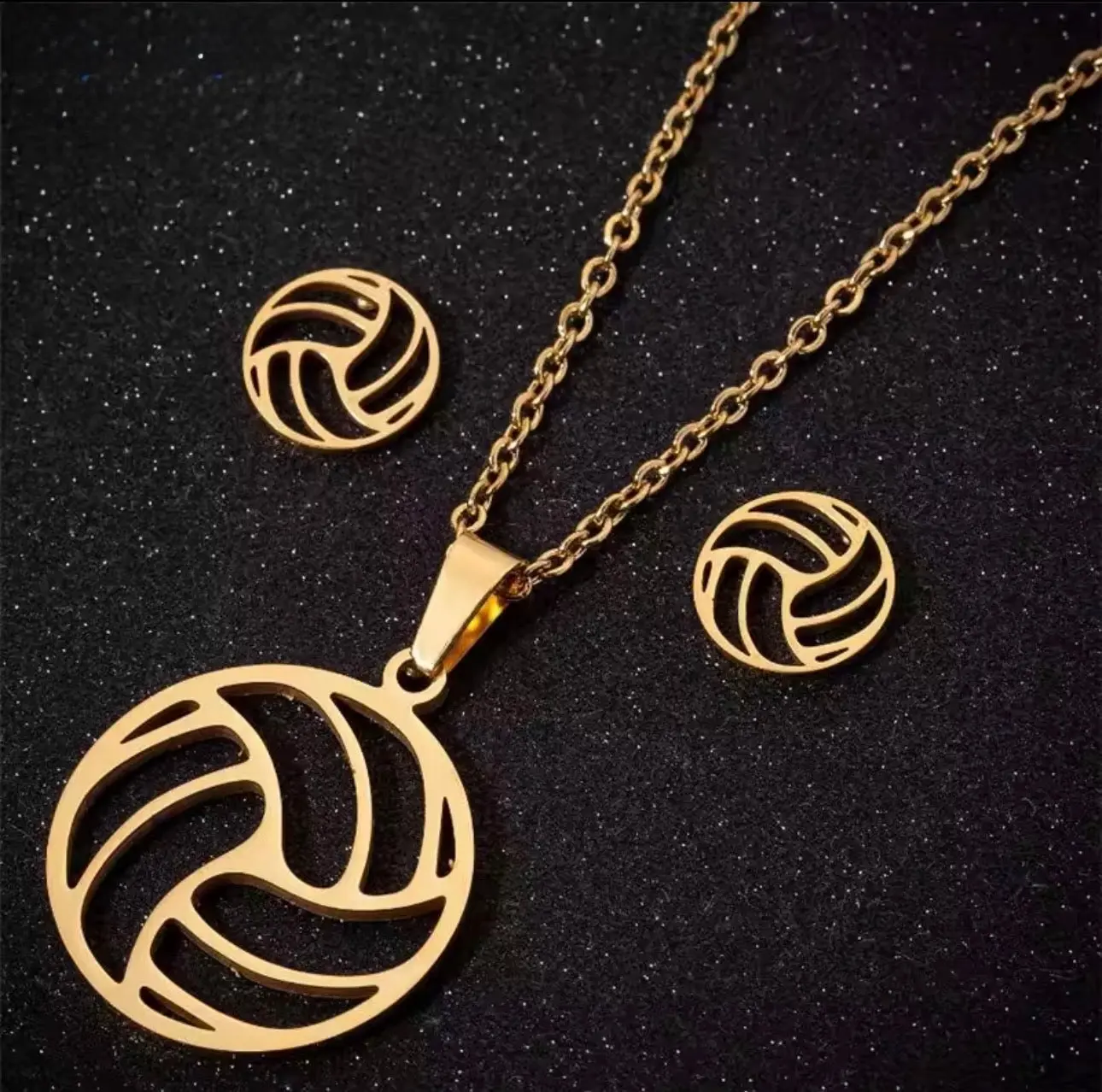 Volleyball Necklace and  Earrings Jewelry Set  Stainless Steel