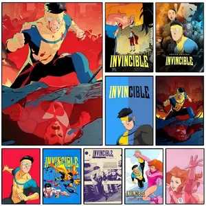 [Unframe] Invincible Cartoon Poster - Superhero Action Waterproof Wall Art, High-Quality Vibrant Print for Modern Bedroom & Gaming Room Decor, Fan Gift