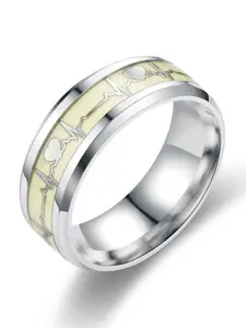 2026 Luminous Heart-Shaped Titanium Steel Ring ECG Couple's Fashion Ring