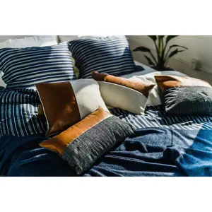 Vegan Leather Inset Rectangle Throw Pillow