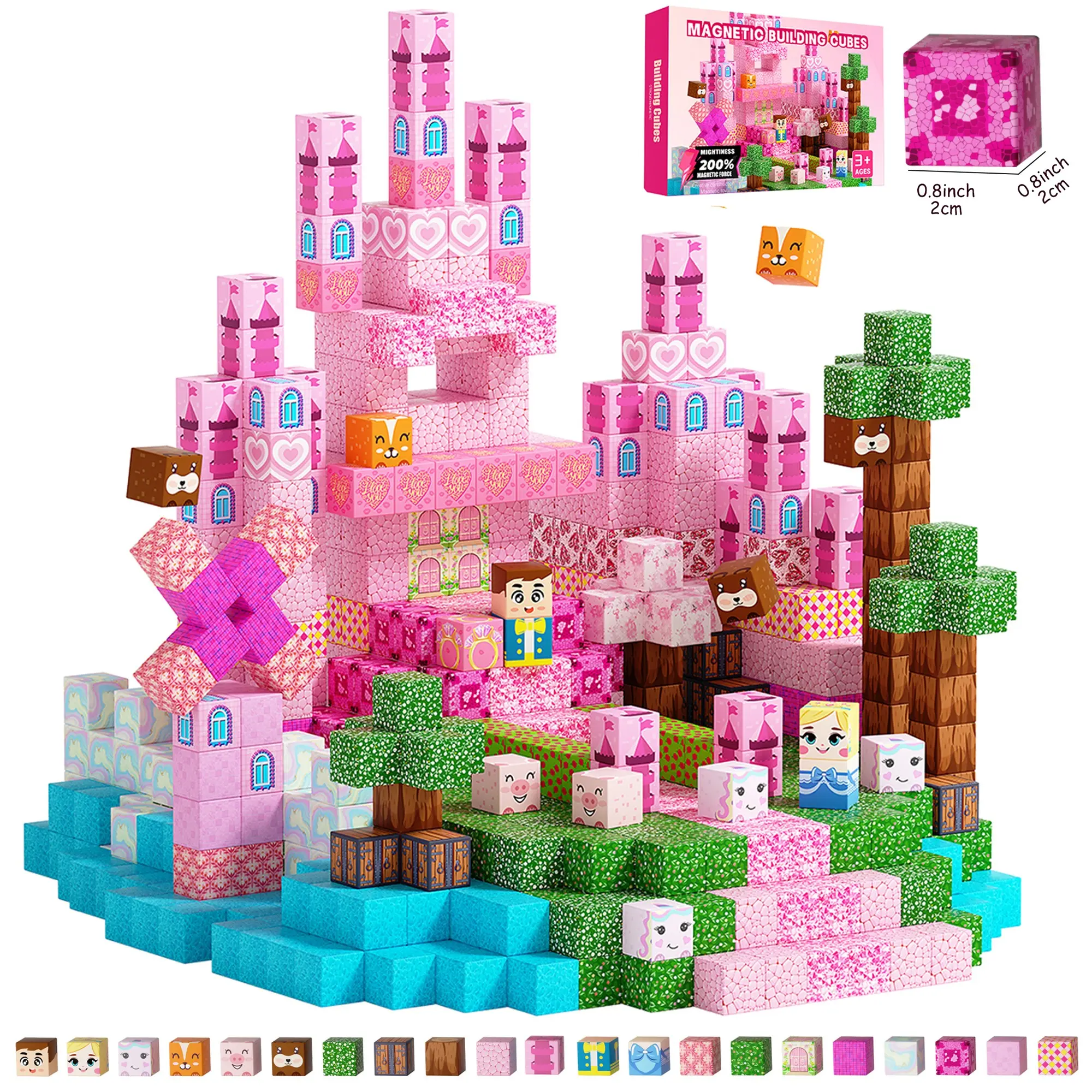 200/150/100 PCS Pink Princess Castle Magnetic Tiles, Montessori STEM Toys for Girls 3-8, Montessori Learning, Creative Sensory Building Blocks, Building Module Set, Montessori Playset For Kids, Kids Educational Birthday Gifts