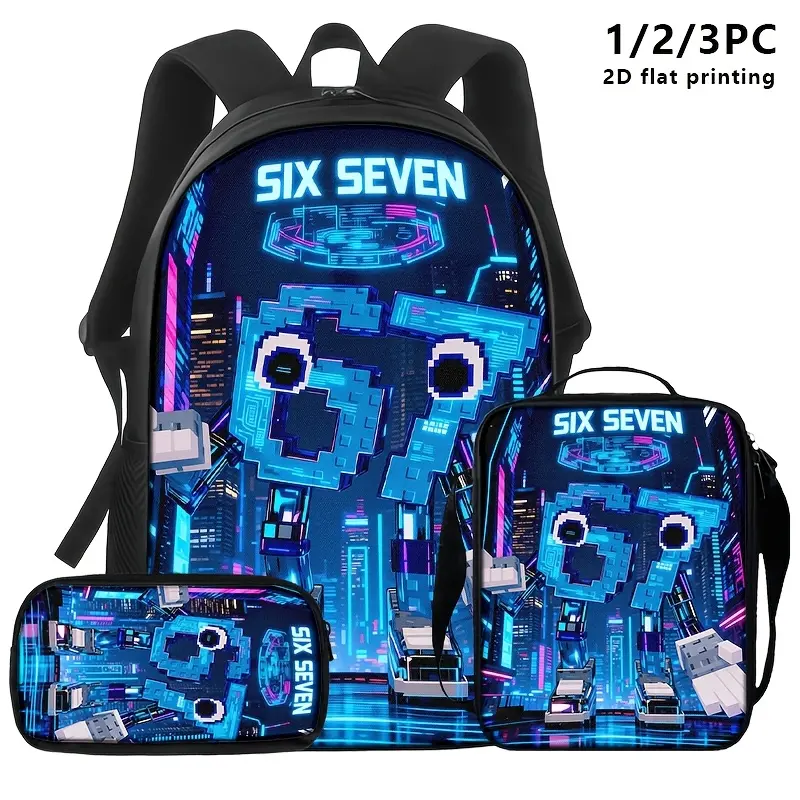1-Piece / 2-Piece / 3-Piece Set: A versatile combination featuring a backpack, shoulder bag, and organizer pouch, adorned with a blue cyberpunk-style robot print. Boasting a futuristic, tech-inspired design, this set is crafted specifically for students,