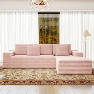 HKUVUKH 104" Cloud Sectional Couch with L-Shape Chaise，Pink Corduroy Couch – Modern Modular Sofa, Deep Seat Comfort, No Assembly Required, Sectional Couches for Living Room