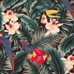 Alexander Henry OOP Fabric Tropical Parrots & Toucans 1 1/8 Yard Cut Nature Inspired Design for Sewing Projects