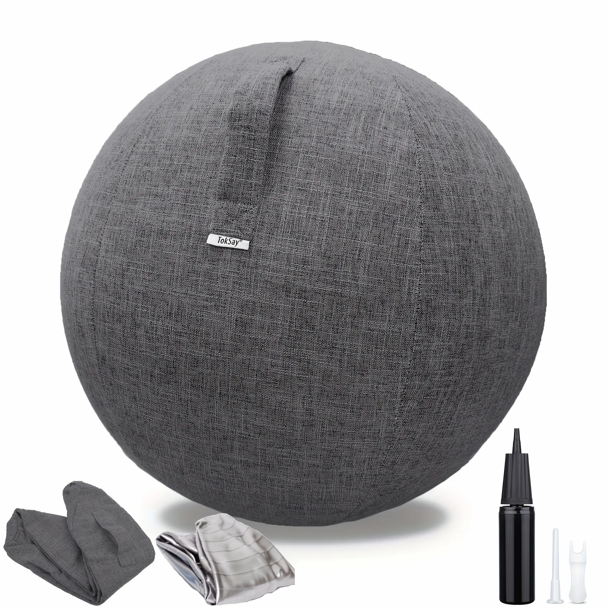 25.59inch Exercise Ball Chair with Fabric Cover, Pilates Yoga Ball Chair for Home Office Desk, Pregnancy Ball & Balance Ball Seat to Relieve Back Pain, Improve Posture, Birthing Ball for Pregnancy