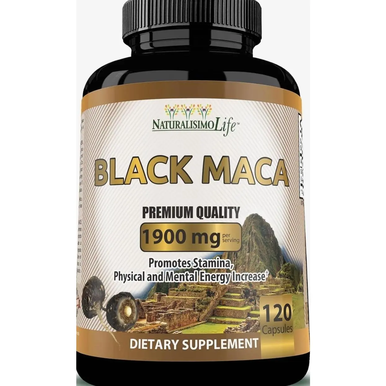 Organic Black Maca 1,900 mg per Serving Natural Energy Booster Peruvian Maca for Men & Women 120 Capsules