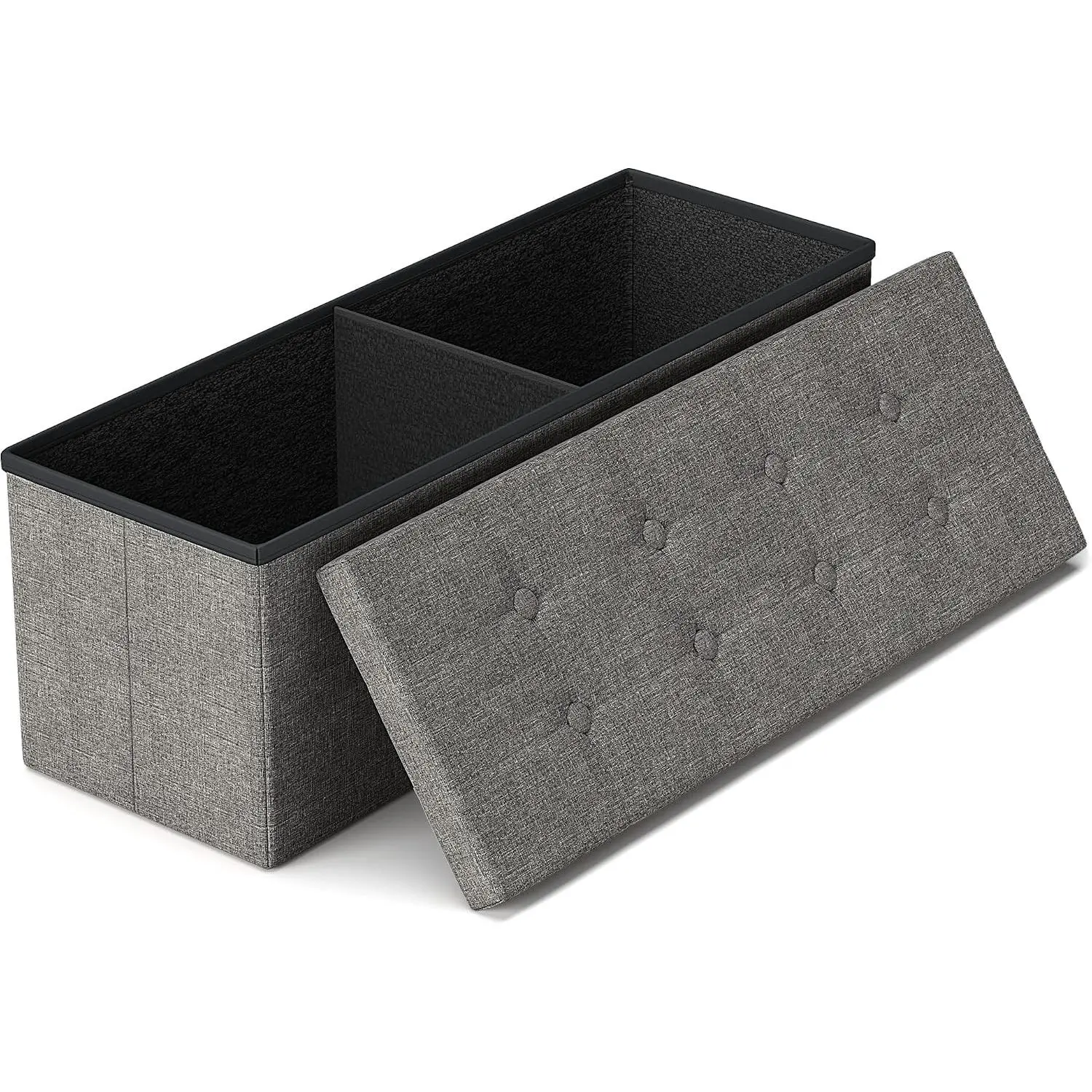 Dark Grey Fabric-Covered Rectangular Folding Storage Ottoman Bench - 43.3in Footrest Seat, 660lb Capacity, Home Organizer for Bedroom, Entryway