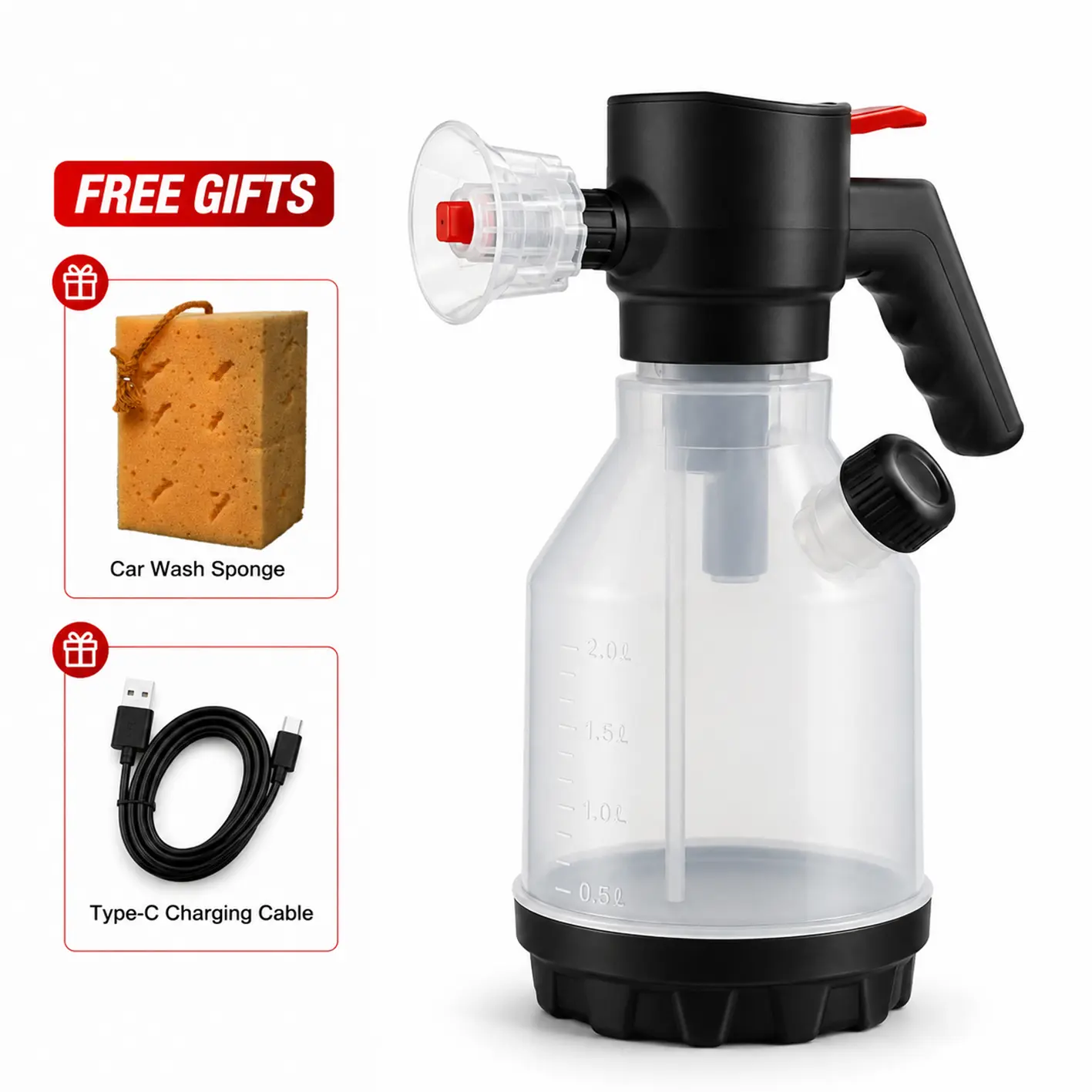 2L Portable Cordless Electric Foam Sprayer for Car Cleaning - Rechargeable Plastic-Body Powerful Spray Gun, Type-C Charging, 1-Press Spray for Vehicle Exterior Auto Detailing