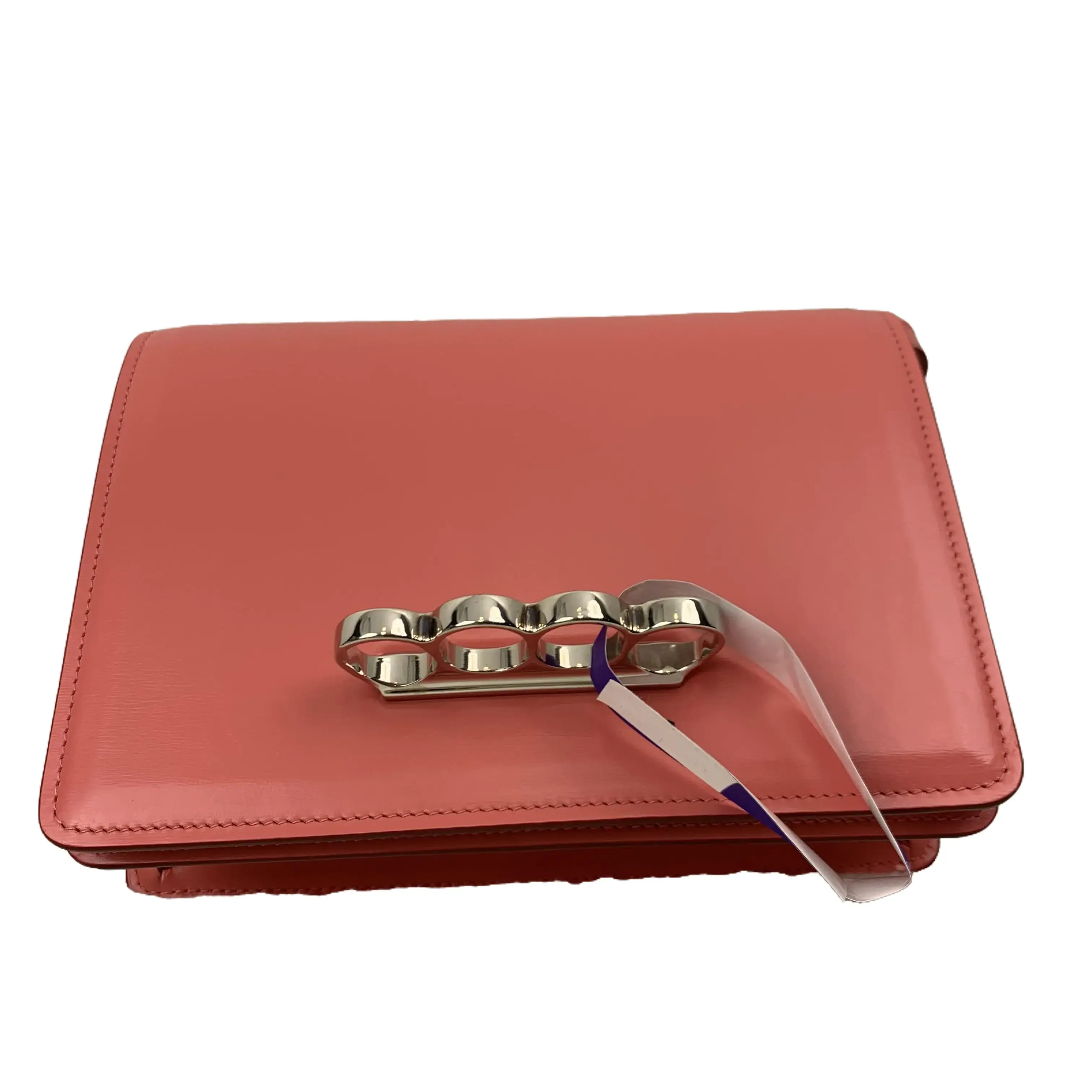 Pre-owned Alexander McQueen Coral Pink Glossed Calf Leather Four Ring Knuckle Clutch Bag TKB00000267