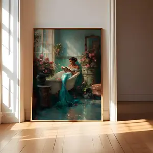 African American Bathroom Poster, Black Mermaid Bathtub Wall Art Print, Afrocentric Artwork for Bathroom Decor, Unframed