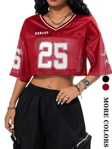 Women's Sporty Short Sleeve T-Shirt, Mesh Patch Design, Track Suit Style, Comfortable Sports Clothing, Loose-Fitting, Casual Wear, Gym Outfit Tee, Gym Tops, Workout Clothes, Gym Apparel, Fitness Clothes Tops