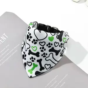 Adjustable Pet Triangle Scarf for Dogs & Cats, Bone Print Collar, Polyester Material, Suitable for Small Medium Pets, Daily Home Wear