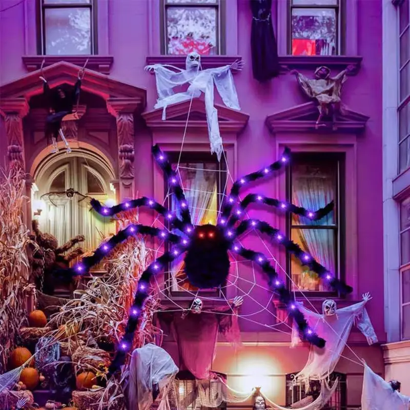 79 Inch for halloween Spider Decor for halloween Prop - Glowing Spider with LED Lights for Home Indoor Decoration, Red Eye for halloween Spider for Haunted Houses, Patios, Walls, And Party Decorations - Bring More Scare for Halloween