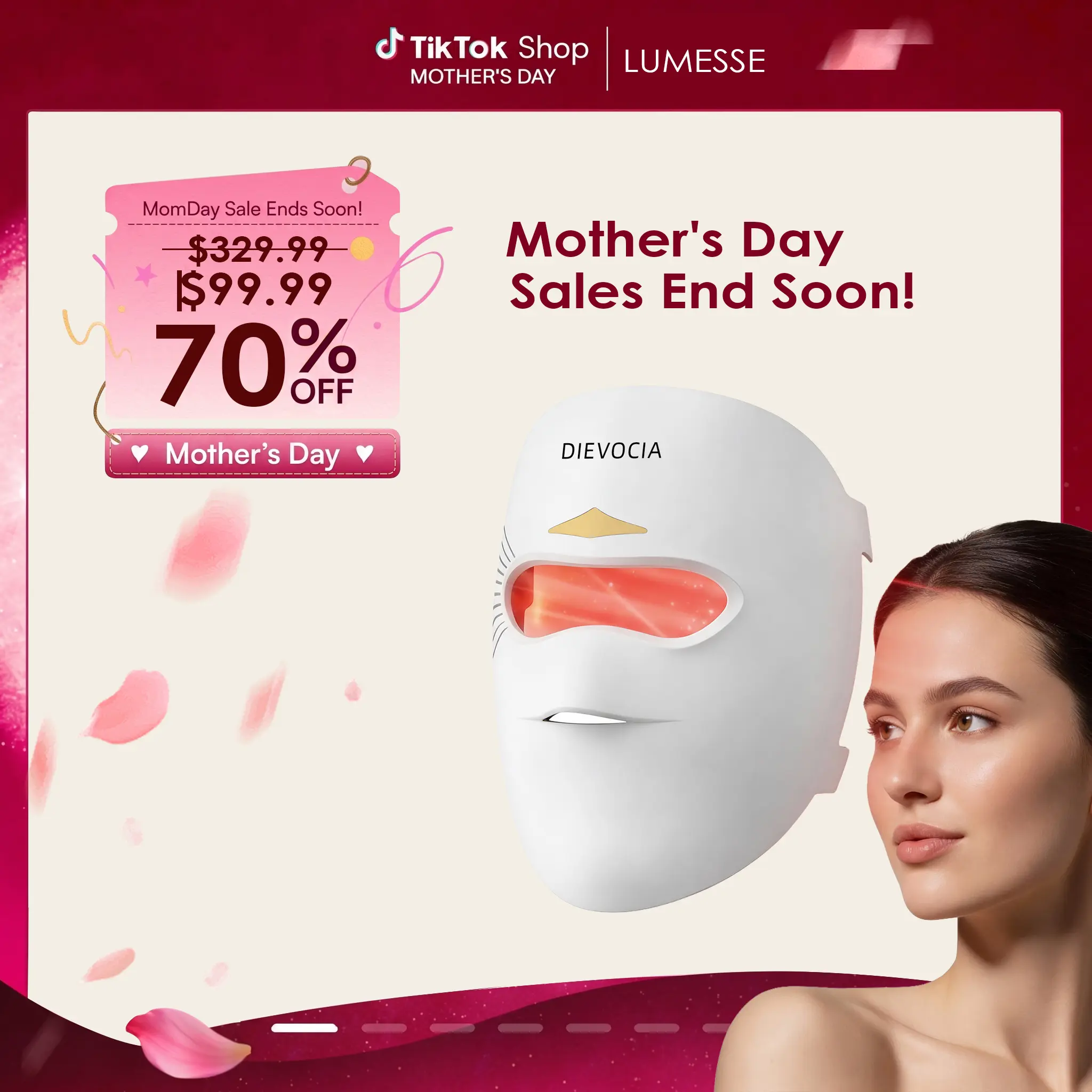 Lumesse 4-Color LED Light Therapy Mask - Wireless Charging Photorejuvenation Device for Female, All Skin Types, Single Item, Ideal Autumn-Winter Facial Care Gift