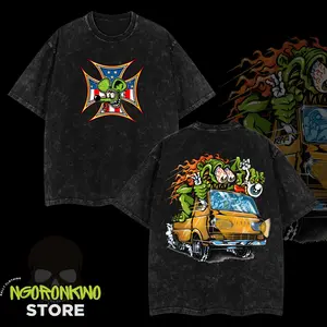 [Panic Wheels] Rat Fink V4 Old School Hot Rod Heavy Washed T-Shirt ...