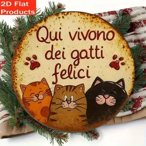 Happy Cat Italian Wooden Sign, Vintage Pet Lover Gift, Porch and Reception Area Decor, Halloween and Christmas Decoration
