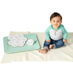 4" x 3 1/2" Neutral Theme Wood Hexagon Markers Baby Milestone Set - 12 Pc.